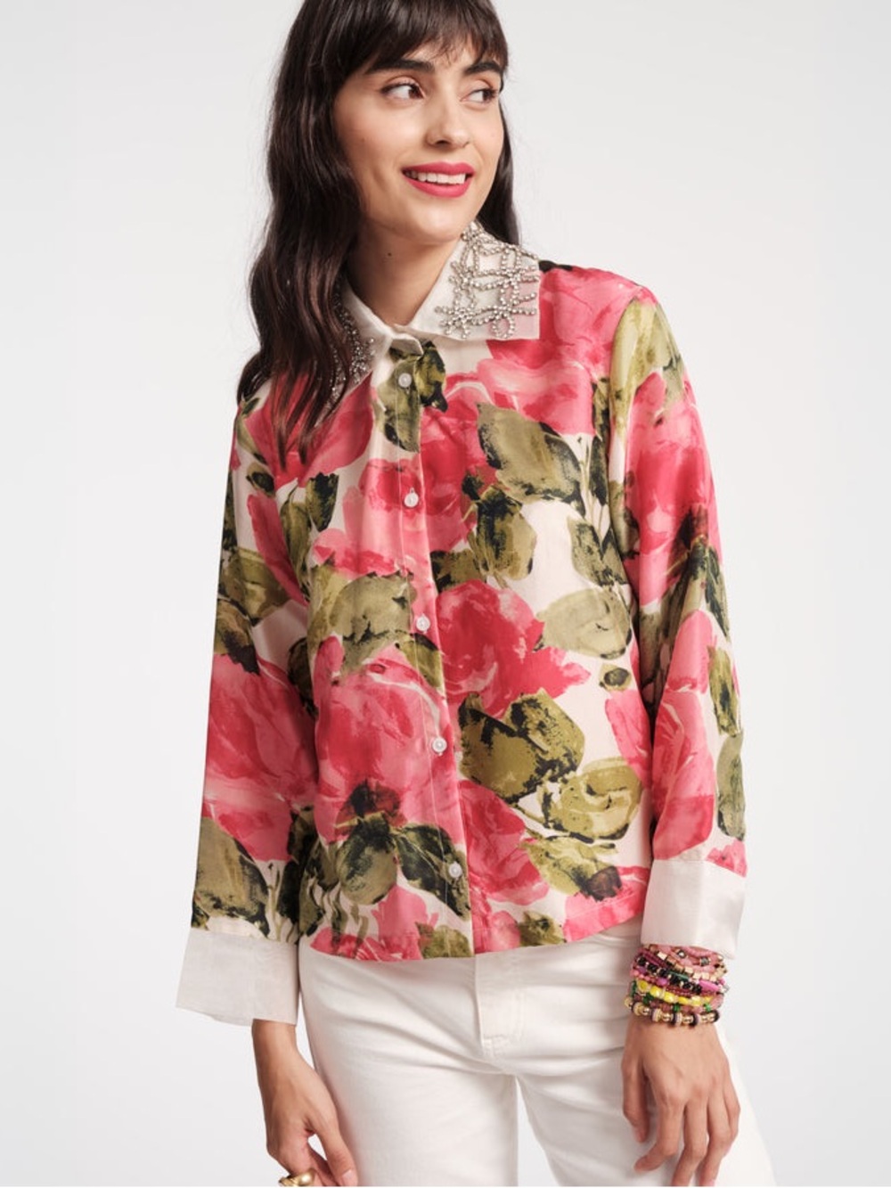 Gloria Pretty Peonies Silk Organza Top